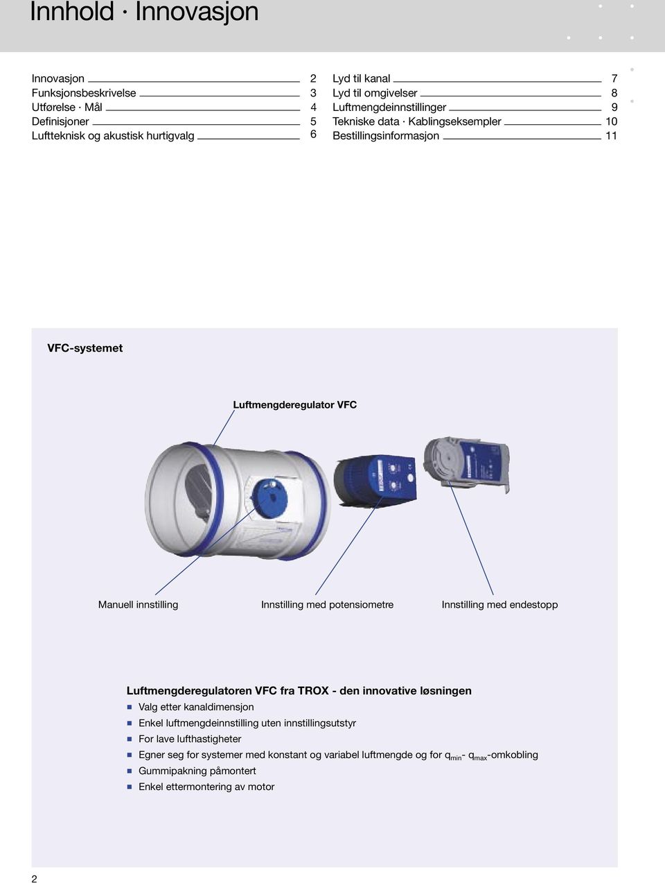 potensiometre Innstilling med endestopp Luftmengderegulatoren VFC fra TROX - den innovative løsningen Valg etter kanaldimensjon Enkel luftmengdeinnstilling uten