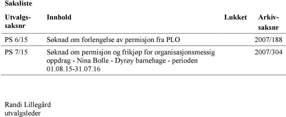 og frikjøp for organisasjonsmessig oppdrag - Nina Bolle - Dyrøy