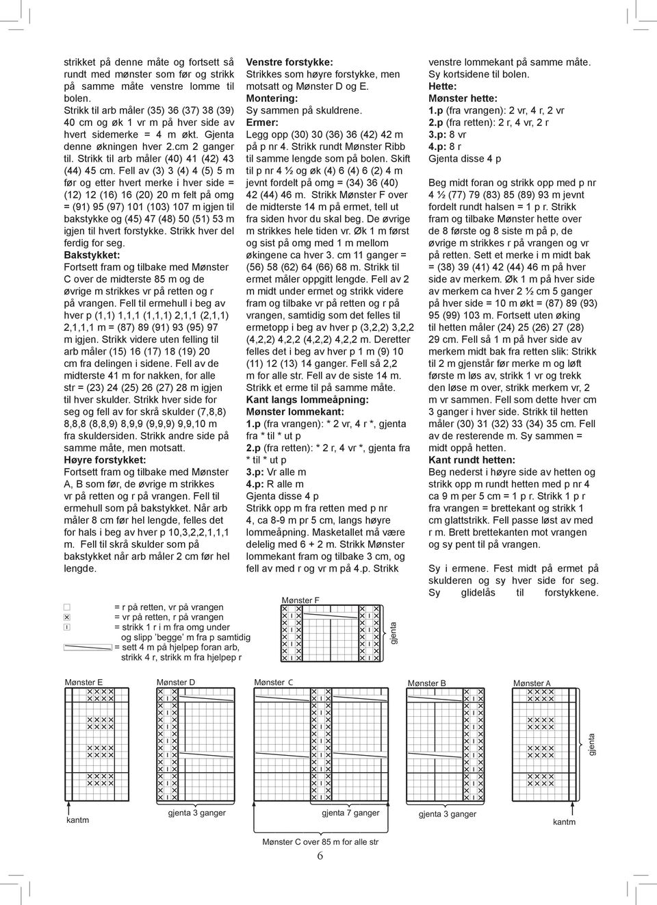 Fell av (3) 3 (4) 4 (5) 5 m før og etter hvert merke i hver side = (12) 12 (16) 16 (20) 20 m felt på omg = (91) 95 (97) 101 (103) 107 m igjen til bakstykke og (45) 47 (48) 50 (51) 53 m igjen til