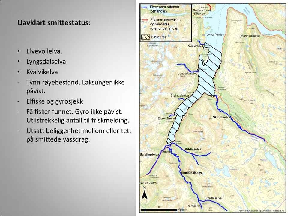 Laksunger ikke påvist. - Elfiske og gyrosjekk - Få fisker funnet.