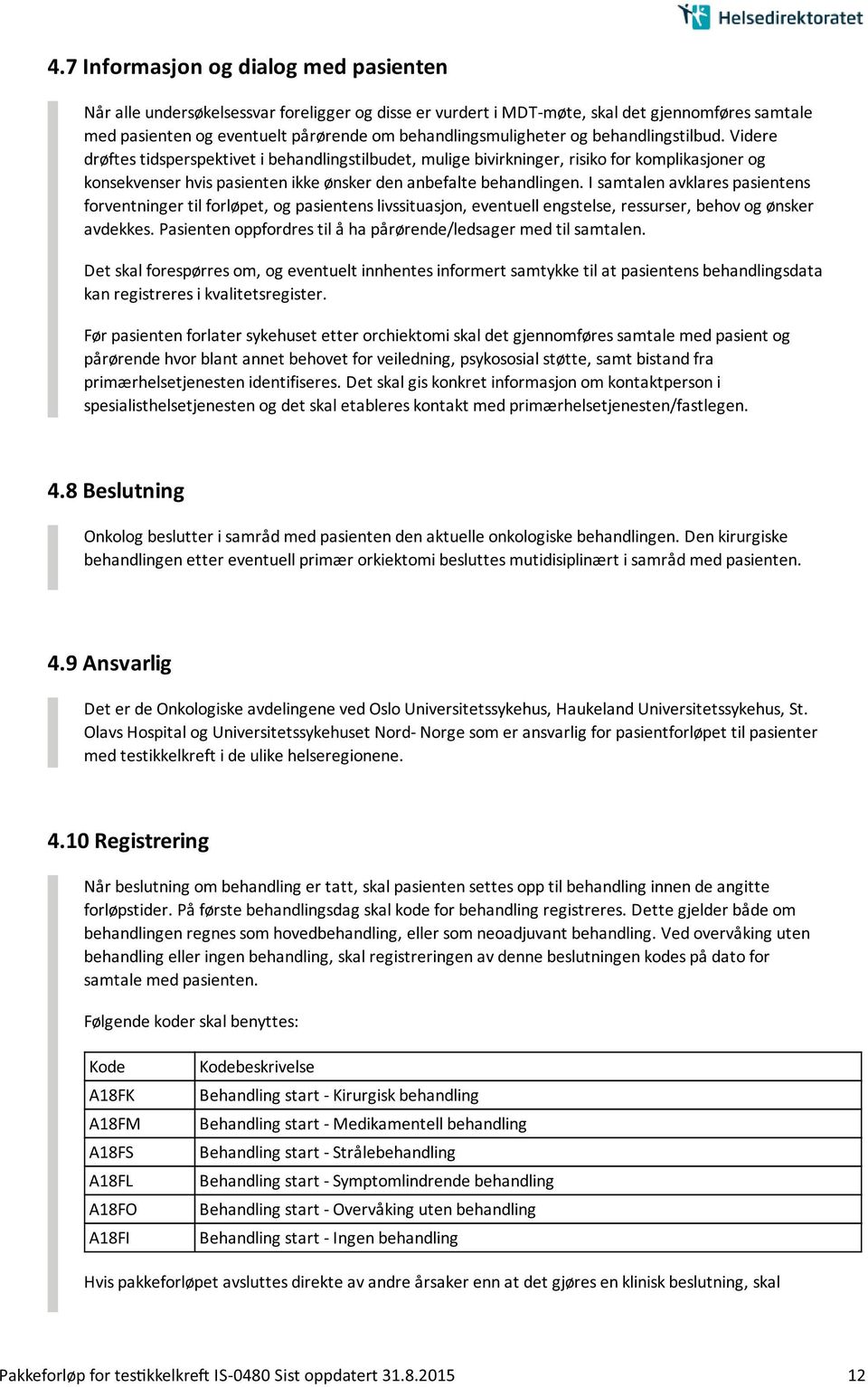 Videre drøftes tidsperspektivet i behandlingstilbudet, mulige bivirkninger, risiko for komplikasjoner og konsekvenser hvis pasienten ikke ønsker den anbefalte behandlingen.