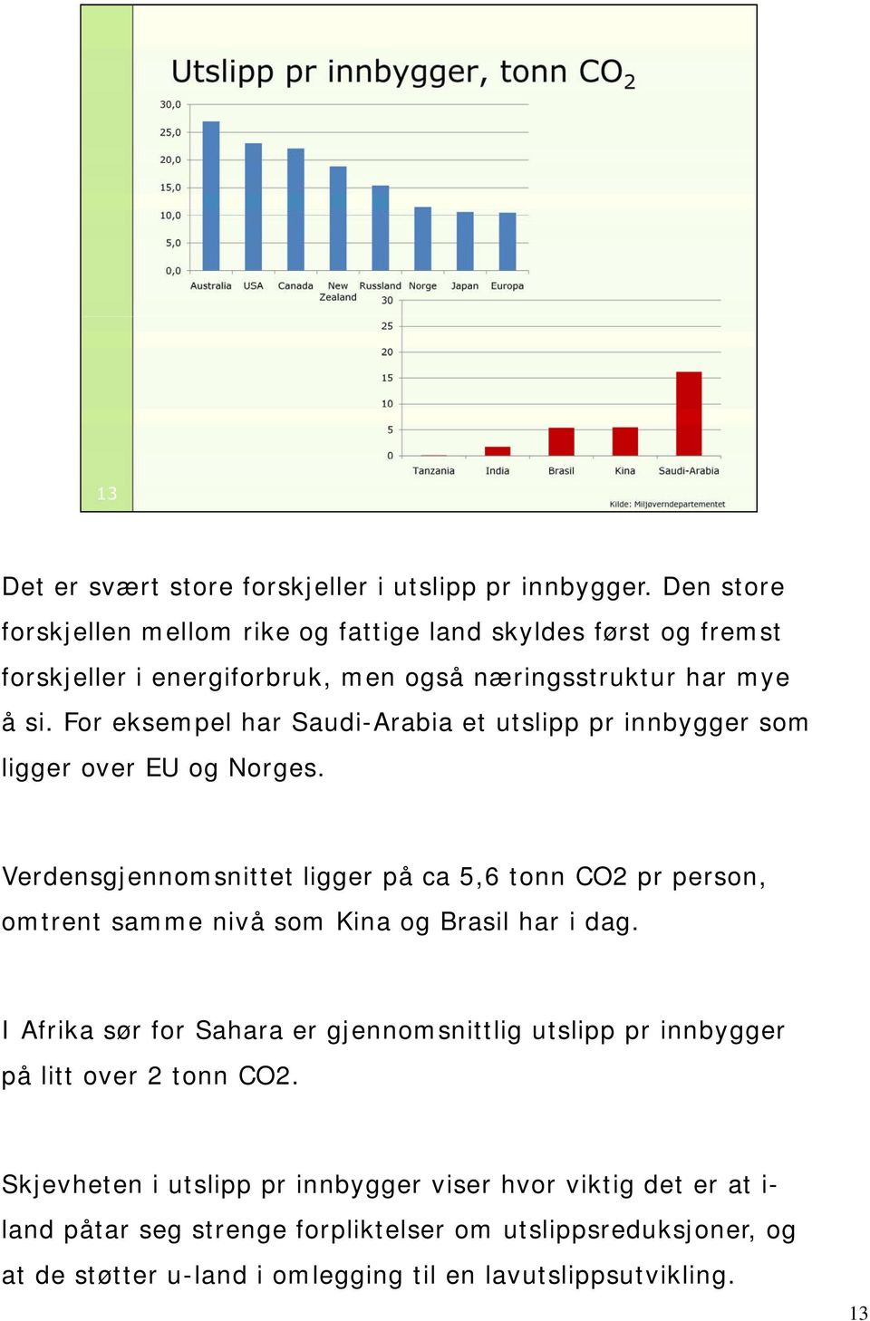 For eksempel har Saudi-Arabia et utslipp pr innbygger som ligger over EU og Norges.