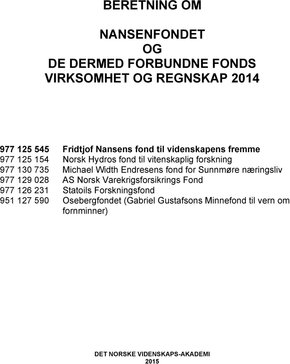 Endresens fond for Sunnmøre næringsliv 977 129 028 AS Norsk Varekrigsforsikrings Fond 977 126 231 Statoils