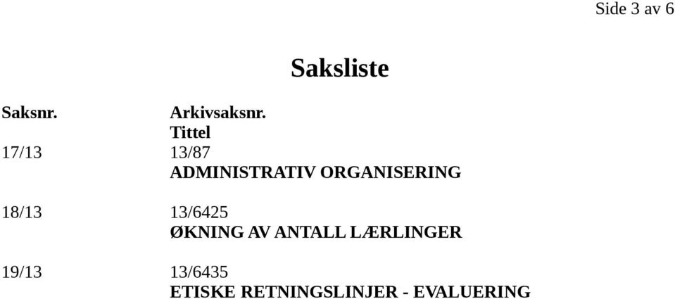 ORGANISERING 18/13 13/6425 ØKNING AV ANTALL