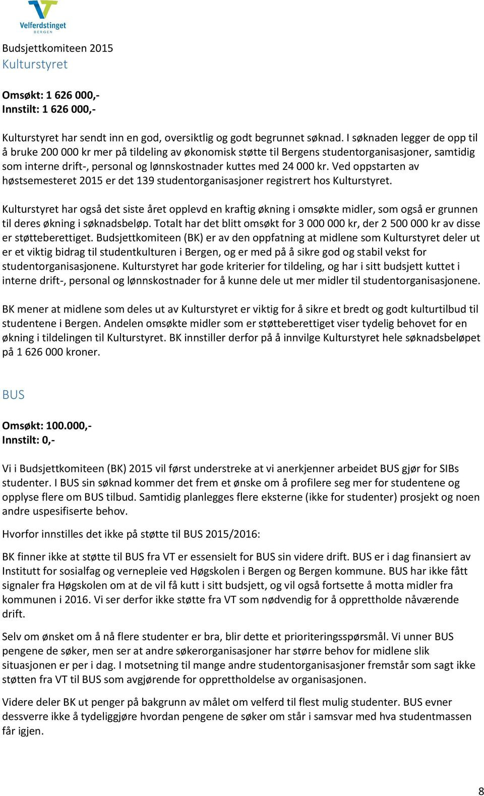 Ved oppstarten av høstsemesteret 2015 er det 139 studentorganisasjoner registrert hos Kulturstyret.