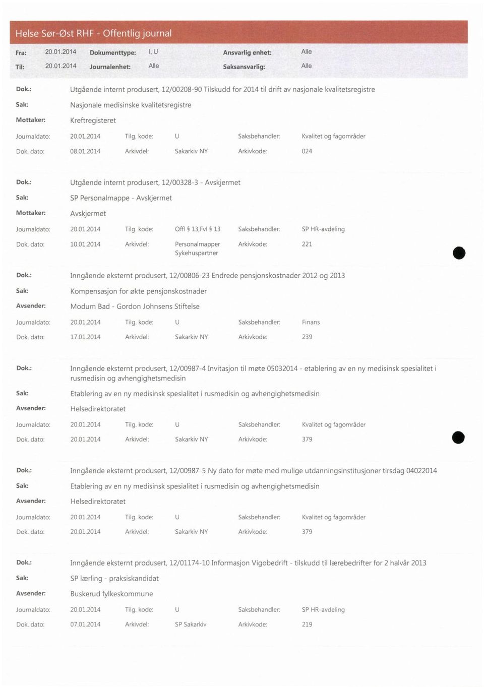 : Utgående internt produsert, 12/00328-3 - Avskjermet Sak: SP Personalmappe - Avskjermet Mottaker: Avskjermet Journaldato: 20.01.2014 Tilg. kode: Offi 13,Fv1 13 Saksbehandler: SP HR-avdeling Dok.