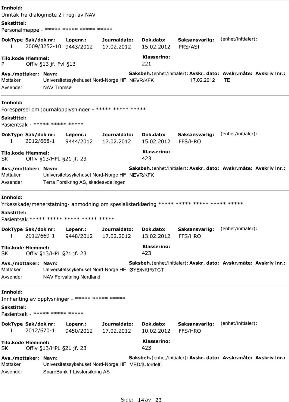 2012 Offlv 13/HL 21 jf. 23 Avs./mottaker: Navn: Saksbeh. Avskr. dato: Avskr.måte: Avskriv lnr.