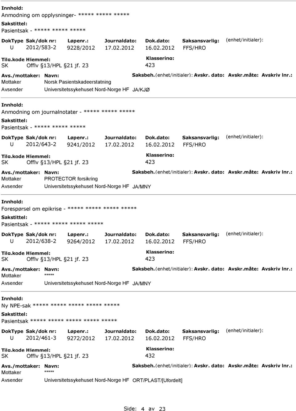 23 Avs./mottaker: Navn: Saksbeh. Avskr. dato: Avskr.måte: Avskriv lnr.