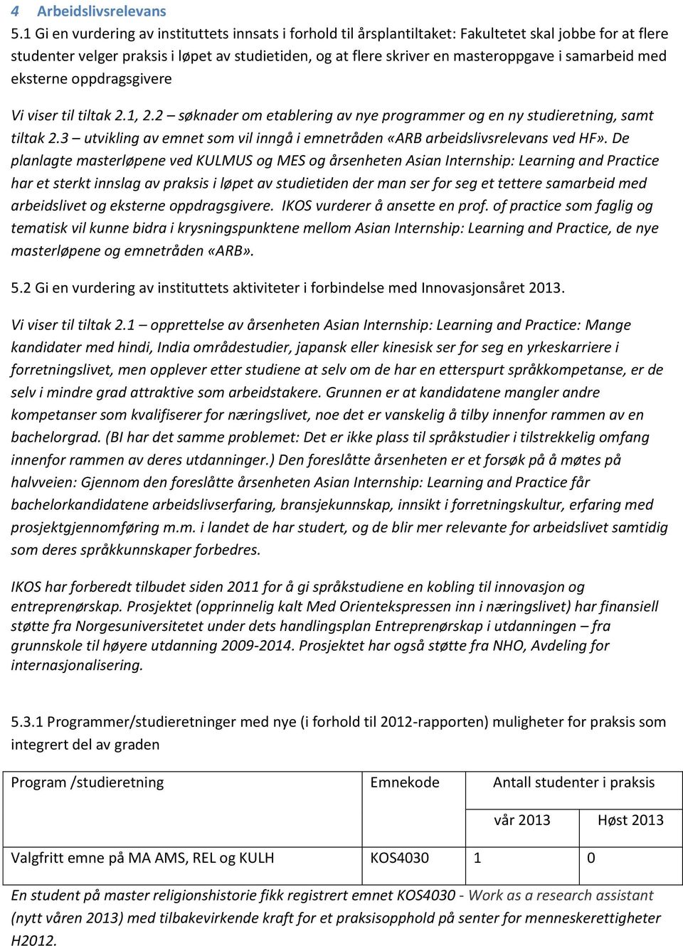 samarbeid med eksterne oppdragsgivere Vi viser til tiltak 2.1, 2.2 søknader om etablering av nye programmer og en ny studieretning, samt tiltak 2.