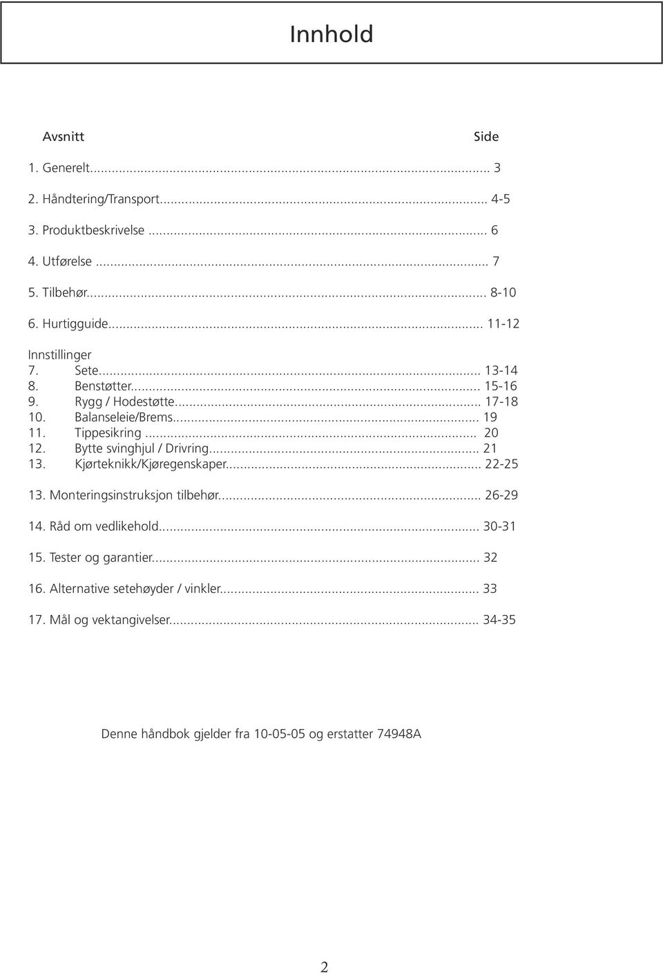 Bytte svinghjul / Drivring... 21 13. Kjørteknikk/Kjøregenskaper... 22-25 13. Monteringsinstruksjon tilbehør... 26-29 14. Råd om vedlikehold... 30-31 15.