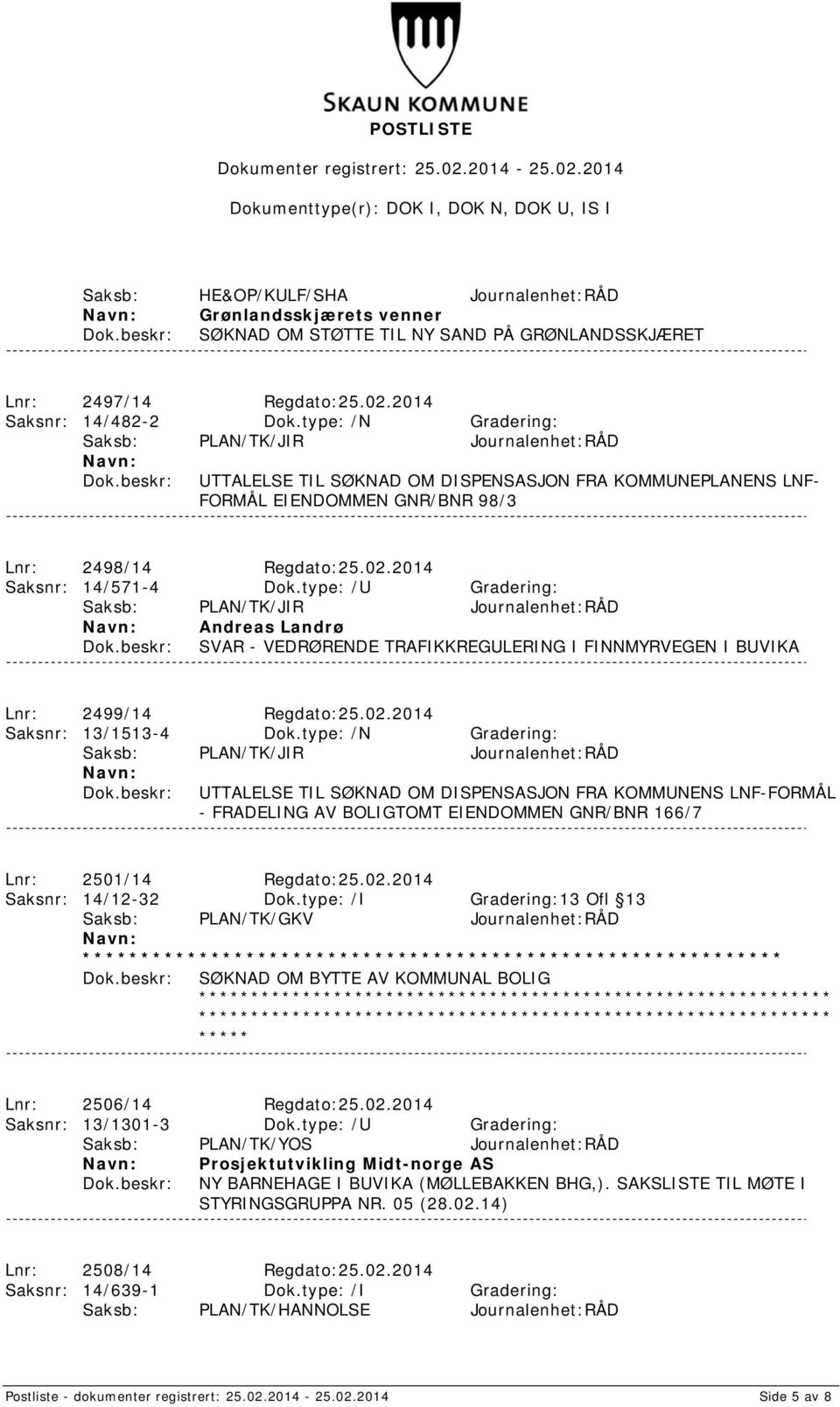 2014 Saksnr: 14/571-4 Dok.type: /U Gradering: Saksb: PLAN/TK/JIR Journalenhet:RÅD Andreas Landrø SVAR - VEDRØRENDE TRAFIKKREGULERING I FINNMYRVEGEN I BUVIKA Lnr: 2499/14 Regdato:25.02.