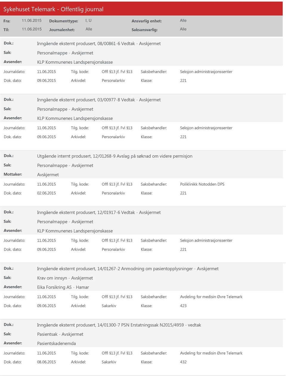 2015 Arkivdel: Personalarkiv Utgående internt produsert, 12/01268-9 Avslag på søknad om videre permisjon Personalmappe - Poliklinikk Notodden DPS Dok. dato: 02.06.