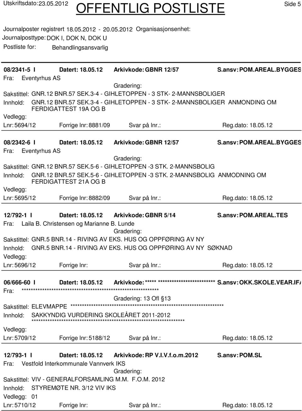 dato: 18.05.12 08/2342-6 I Datert: 18.05.12 Arkivkode:GBNR 12/57 Sakstittel: GNR.12 BNR.57 SEK.5-6 - GIHLETOPPEN -3 STK.