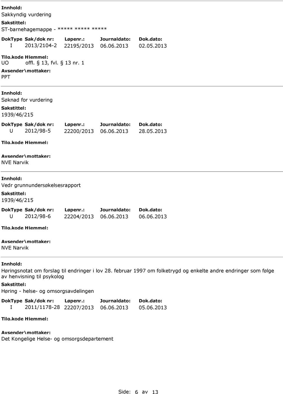 2013 NVE Narvik Vedr grunnundersøkelsesrapport 1939/46/215 2012/98-6 22204/2013 NVE Narvik Høringsnotat om forslag til