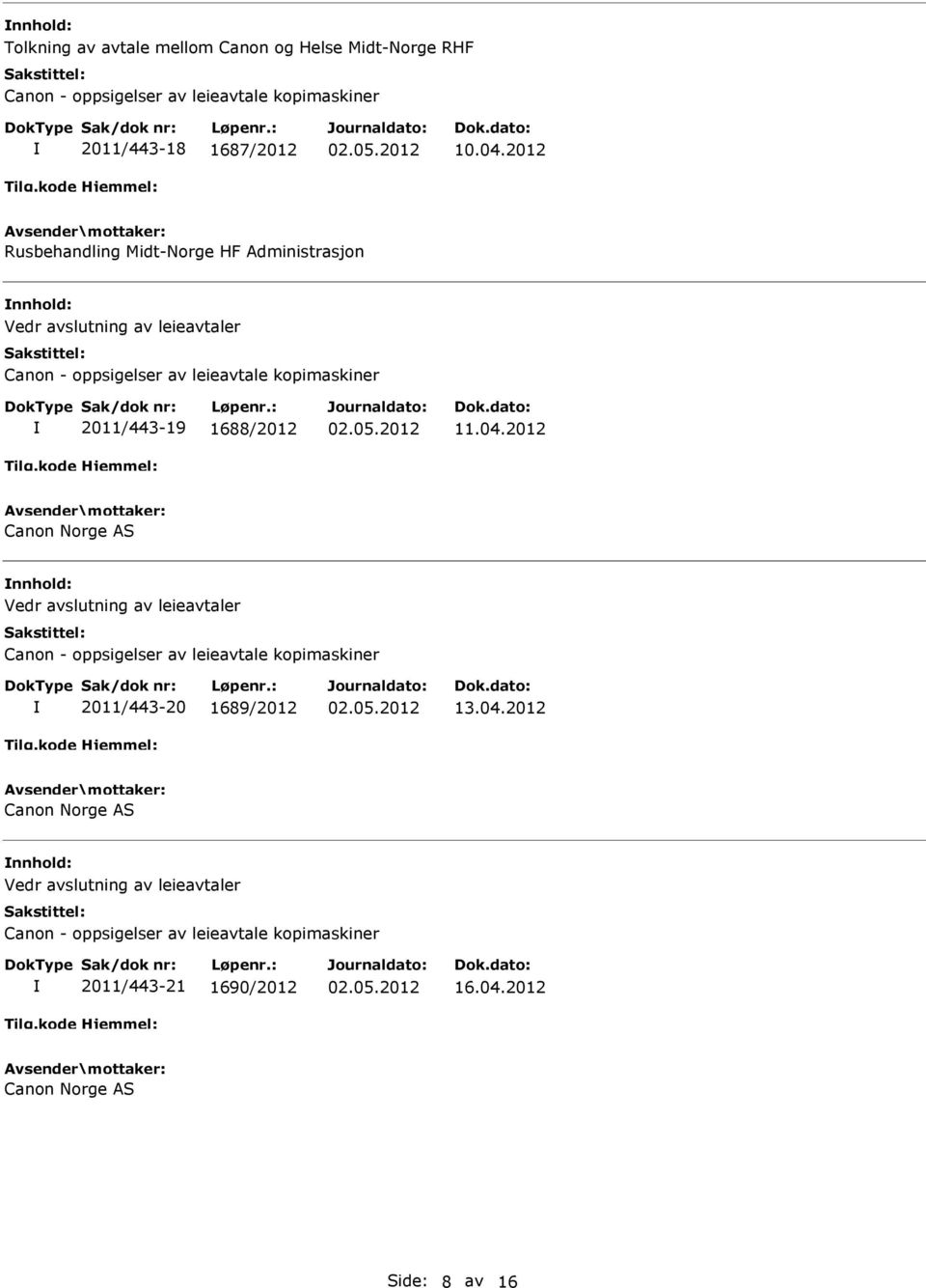 2012 Rusbehandling Midt-Norge HF Administrasjon 2011/443-19