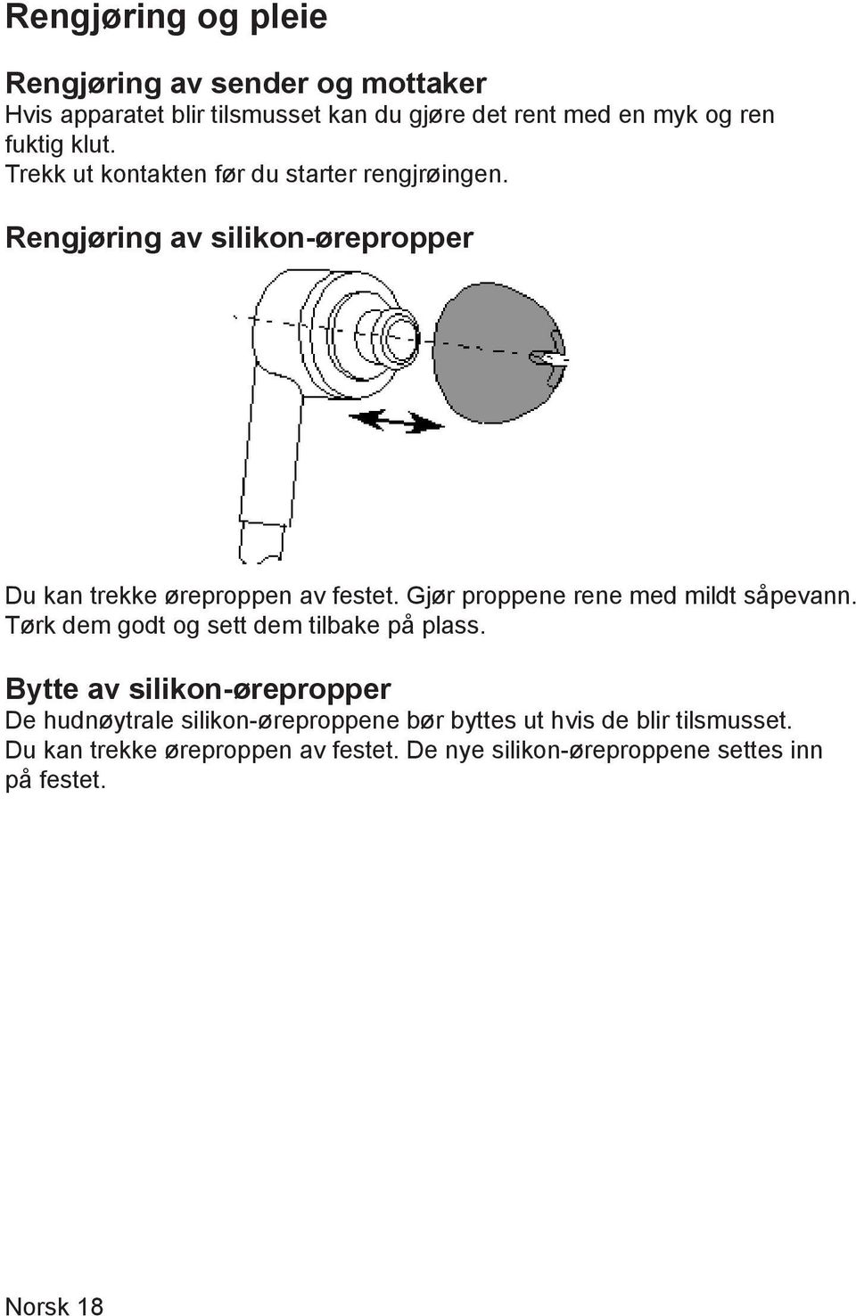 Gjør proppene rene med mildt såpevann. Tørk dem godt og sett dem tilbake på plass.