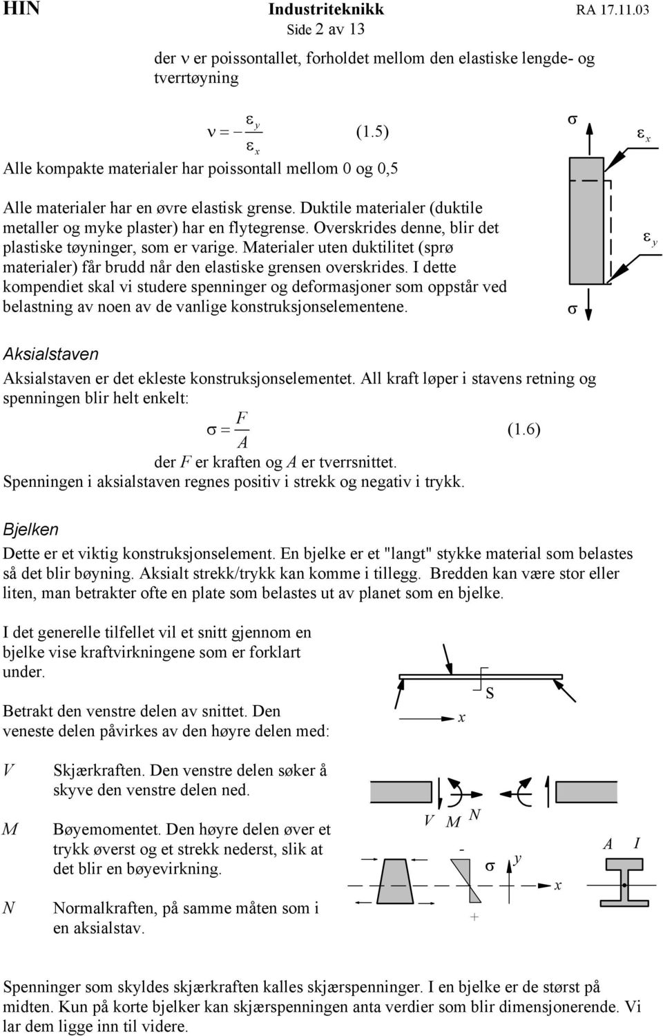 Overskrides denne, blir det plastiske tøninger, som er varige. aterialer uten duktilitet (sprø materialer) får brudd når den elastiske grensen overskrides.