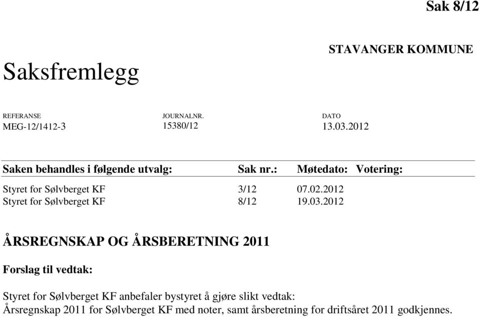 2012 Styret for Sølvberget KF 8/12 19.03.