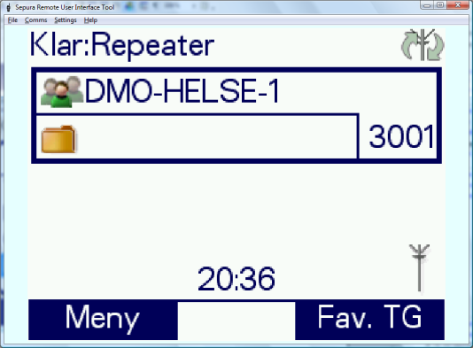 Sette opp DMO Repeater Benytt hurtigvalg for å velge Repeater-modus Trykk og hold inne #-tasten Velg Repeater-modus med navigasjonstastene og venstre valgknapp.