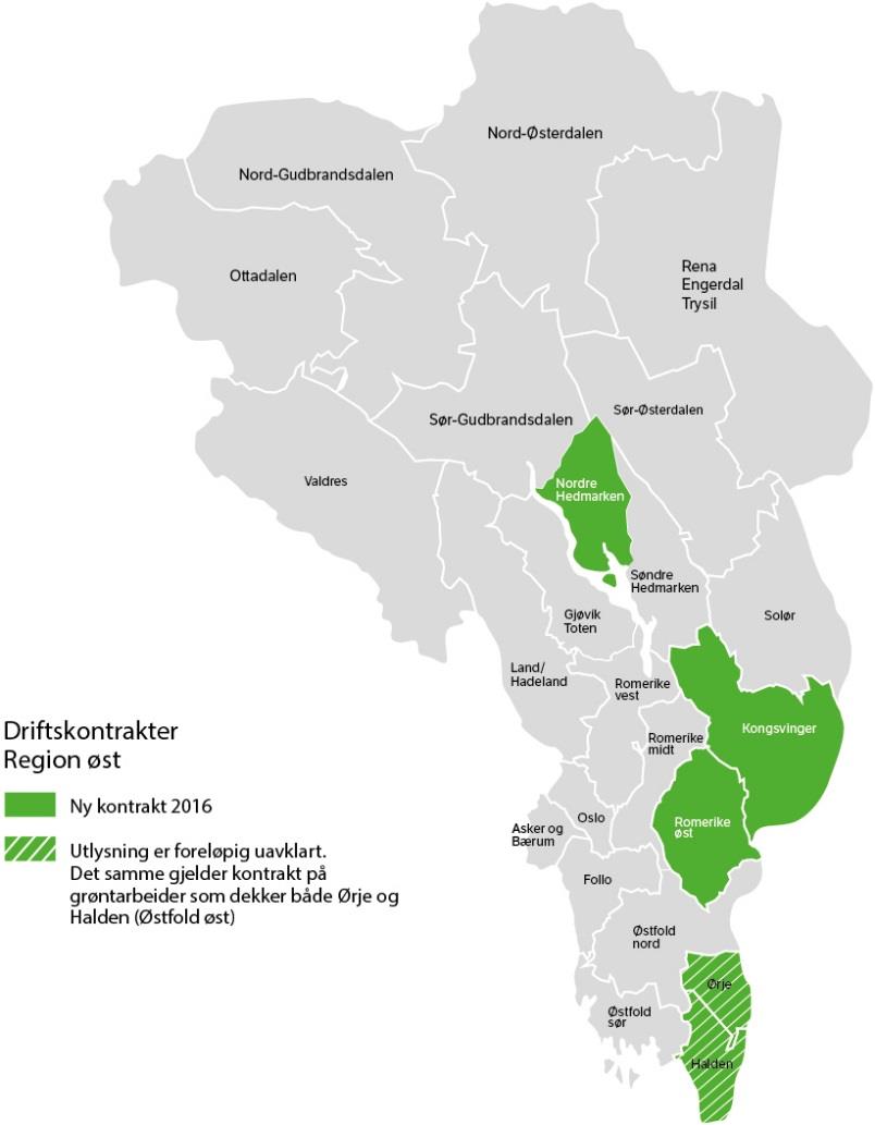 Driftskontrakter som lyses ut i 2016: Nordre Hedmarken Kongsvinger Romerike øst Østfold øst