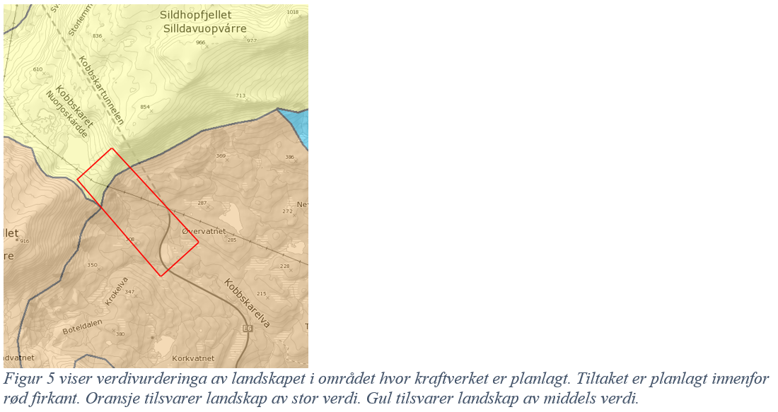 Landskap Det er to ulike landskapstyper i området hvor kraftverket er planlagt. Inntaket og øvre del av rørgaten vil berøre landskapstypen - Kupert høgfjellandskap med infrastruktur.