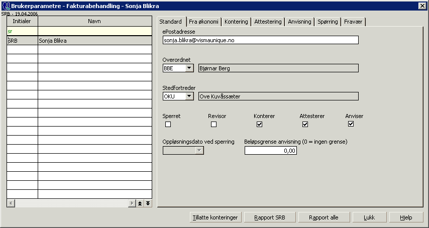 Grunndata I meny Grunndata ligger valg for oppsett og konfigurasjon av Unique Fakturabehandling.