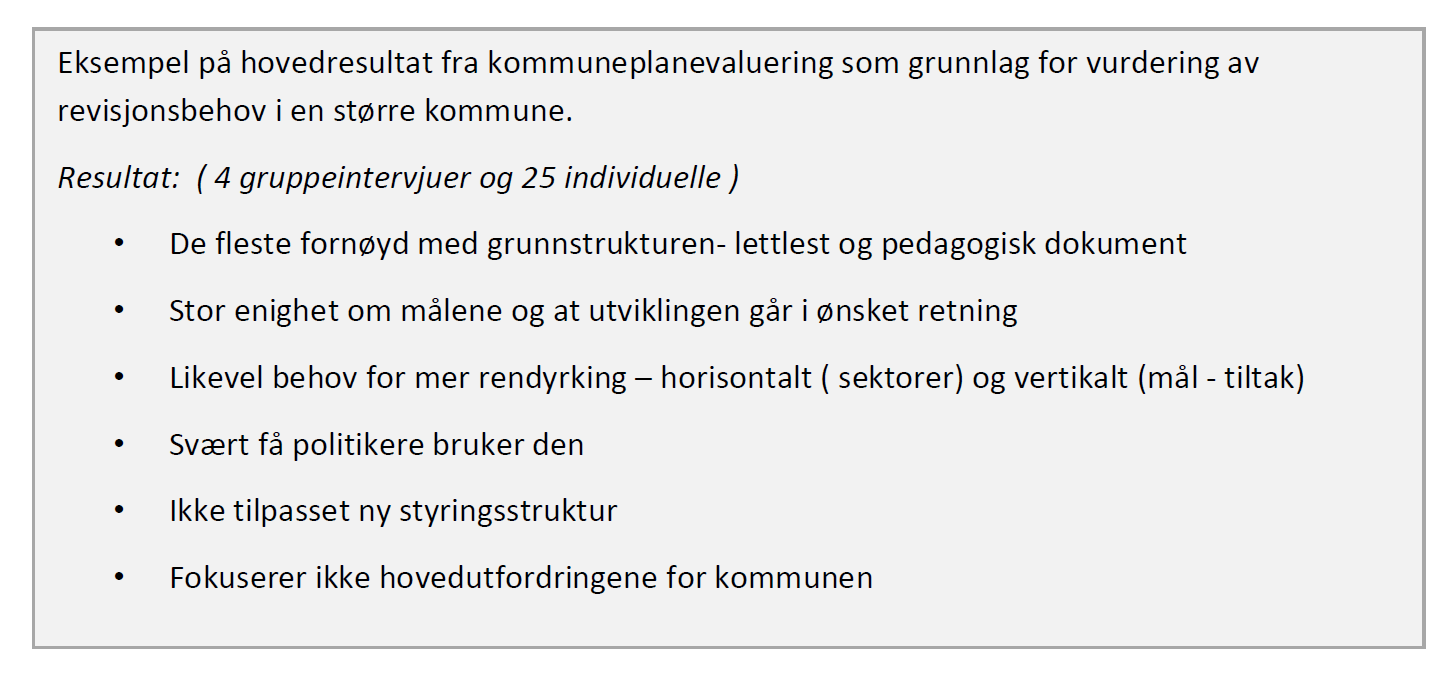 Evaluering/vurdering av gjeldende kommuneplan