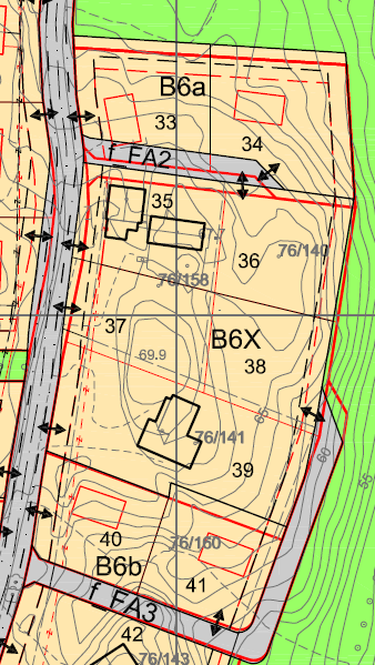 Område B6a/B6b/B6X: Tmte- g byggegrenser er justert i henhld til målebrev.