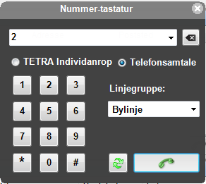 Utgående samtale med tastevalg Velg knappen med «telefonapparat» Tast telefonnummer, OBS! Tlf.