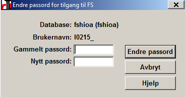 Innlogging - Brukernavn og passord Alle brukere må ha personlig brukernavn og passord for å logge seg inn i FS.