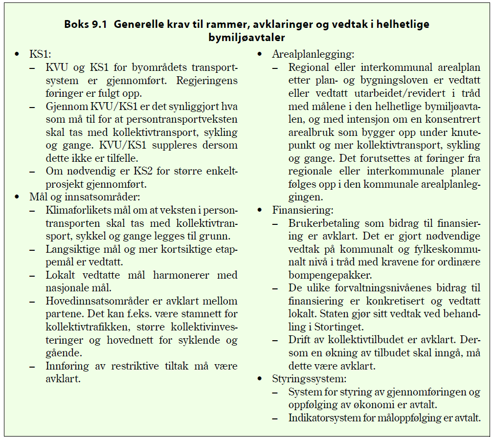 Topptekst for oddetallssider 2 Kan bymiljøavtalene gi en ny kurs for byene? 2.1 Hovedprinsippene ved de nye Bymiljøavtalene I forslaget til NTP legges det opp til en ny form for organisering og finansiering av transport i by (kapittel 9.