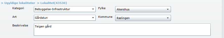 14. Lokalitet - Fyll ut obligatoriske felt (felt med rød ramme): Eksempel: Dersom du jobber med flere lokaliteter kan du hente fram informasjonen fra Kulturminnesøk, ved å åpne det/de tilhørende