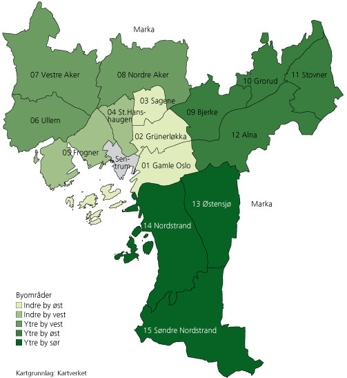 har vi laget en inndeling i type sykkel for ulike deler av Oslo kommune, basert på data fra den nasjonale reisevaneundersøkelsen 2013/14.