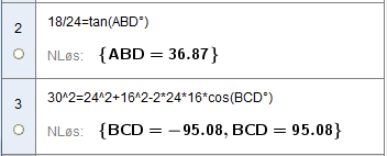 DEL Med hjelpemidler Oppgave 3 (10 poeng) a) Vis ved regning at BD 30 m Jeg bruker Pytagoras setning i GeoGebra BD 30 m b) Bestem ABD og BCD ved regning.