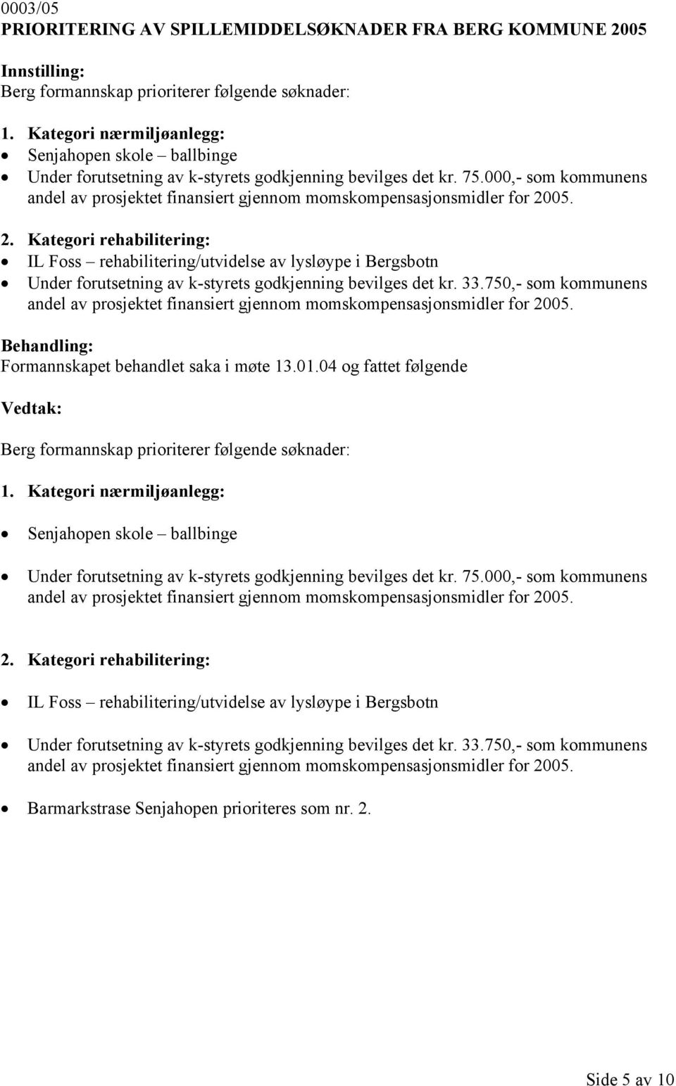 000,- som kommunens andel av prosjektet finansiert gjennom momskompensasjonsmidler for 20