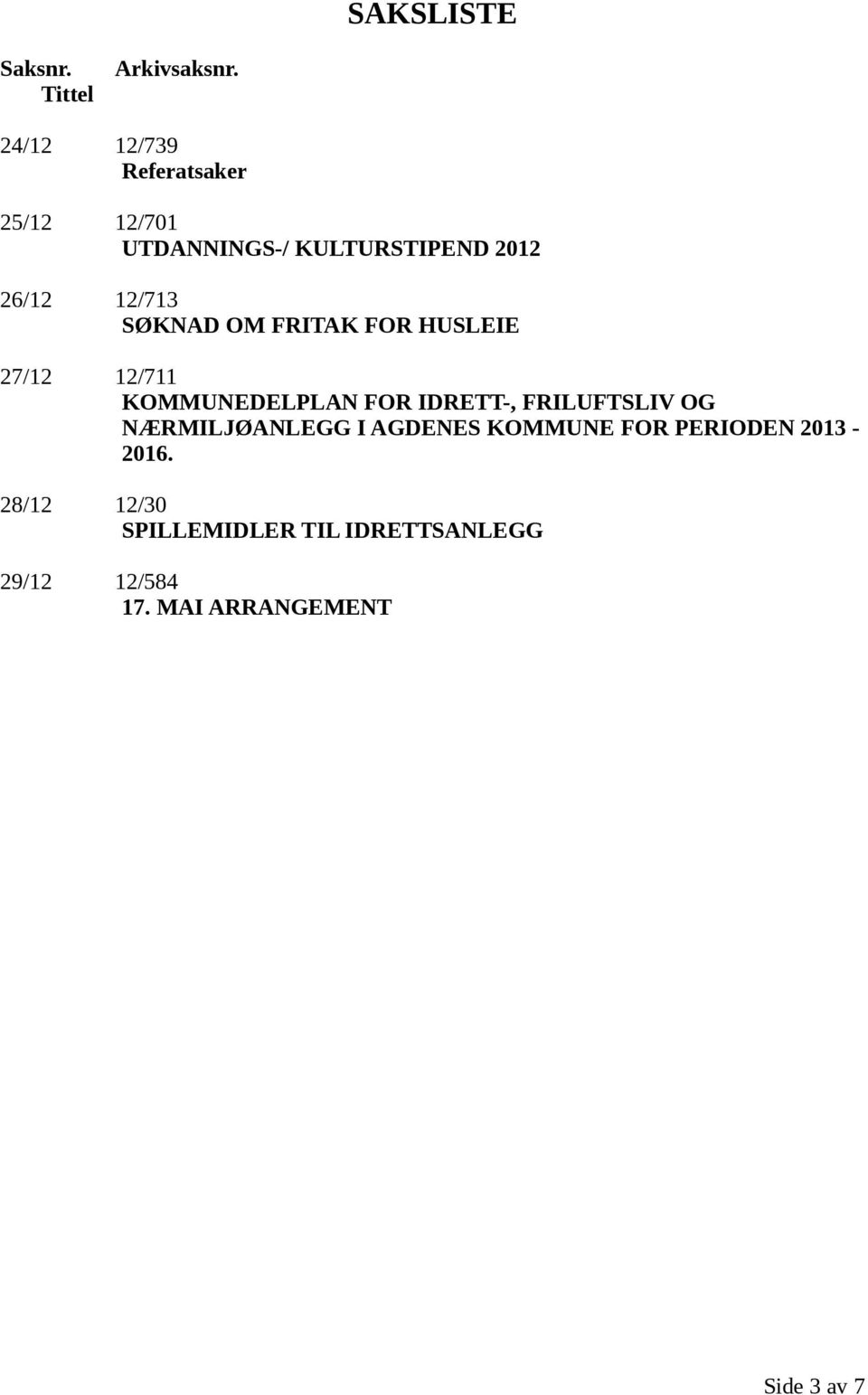 SØKNAD OM FRITAK FOR HUSLEIE 27/12 12/711 KOMMUNEDELPLAN FOR IDRETT-, FRILUFTSLIV OG