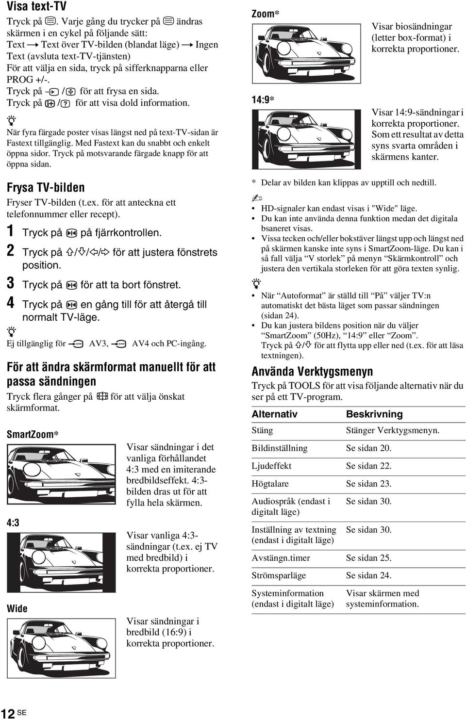 sifferknapparna eller PROG +/-. Tryck på / för att frysa en sida. Tryck på / för att visa dold information. När fyra färgade poster visas längst ned på text-tv-sidan är Fastext tillgänglig.