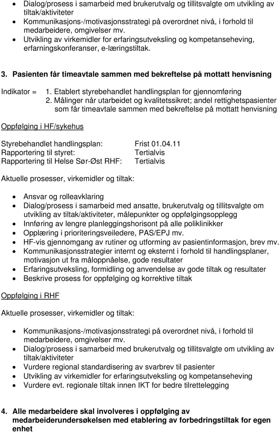 Målinger når utarbeidet og kvalitetssikret; andel rettighetspasienter som får timeavtale sammen med bekreftelse på mottatt henvisning Styrebehandlet handlingsplan: Frist 01.04.