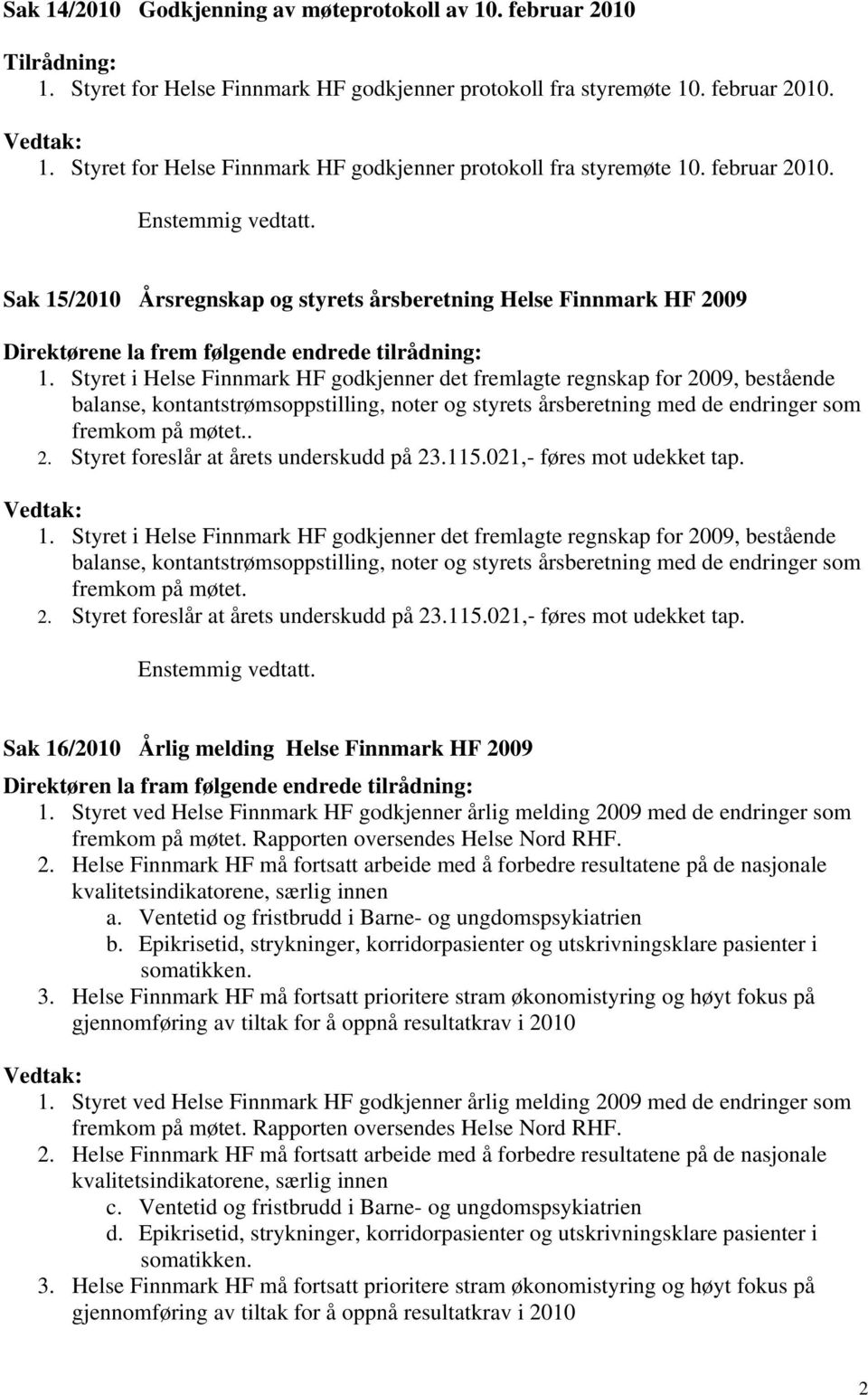 115.021,- føres mot udekket tap. 1.