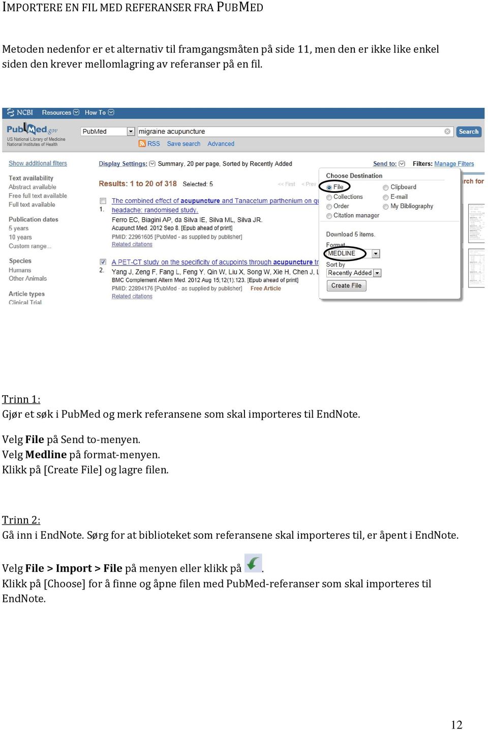 Velg Medline på format-menyen. Klikk på [Create File] og lagre filen. Trinn 2: Gå inn i EndNote.