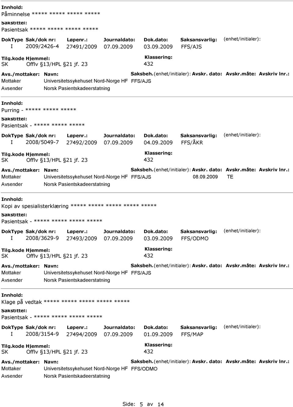 FFS/ÅKR Mottaker niversitetssykehuset Nord-Norge HF FFS/AJS 08.09.