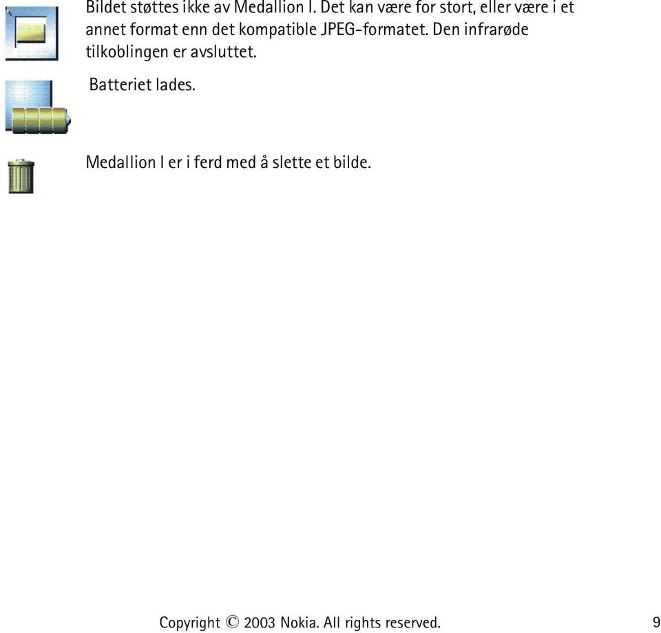 kompatible JPEG-formatet. Den infrarøde tilkoblingen er avsluttet.