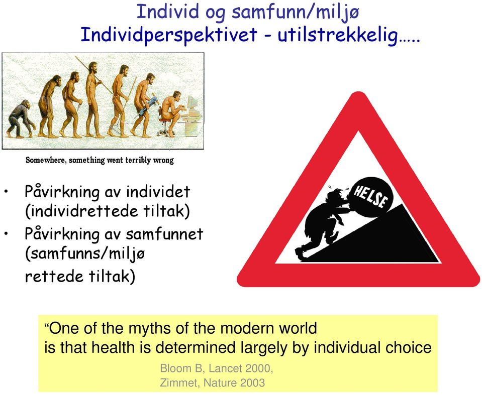 (samfunns/miljø rettede tiltak) One of the myths of the modern world is
