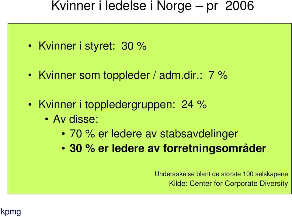 stabsavdelinger 30 % er ledere av forretningsområder