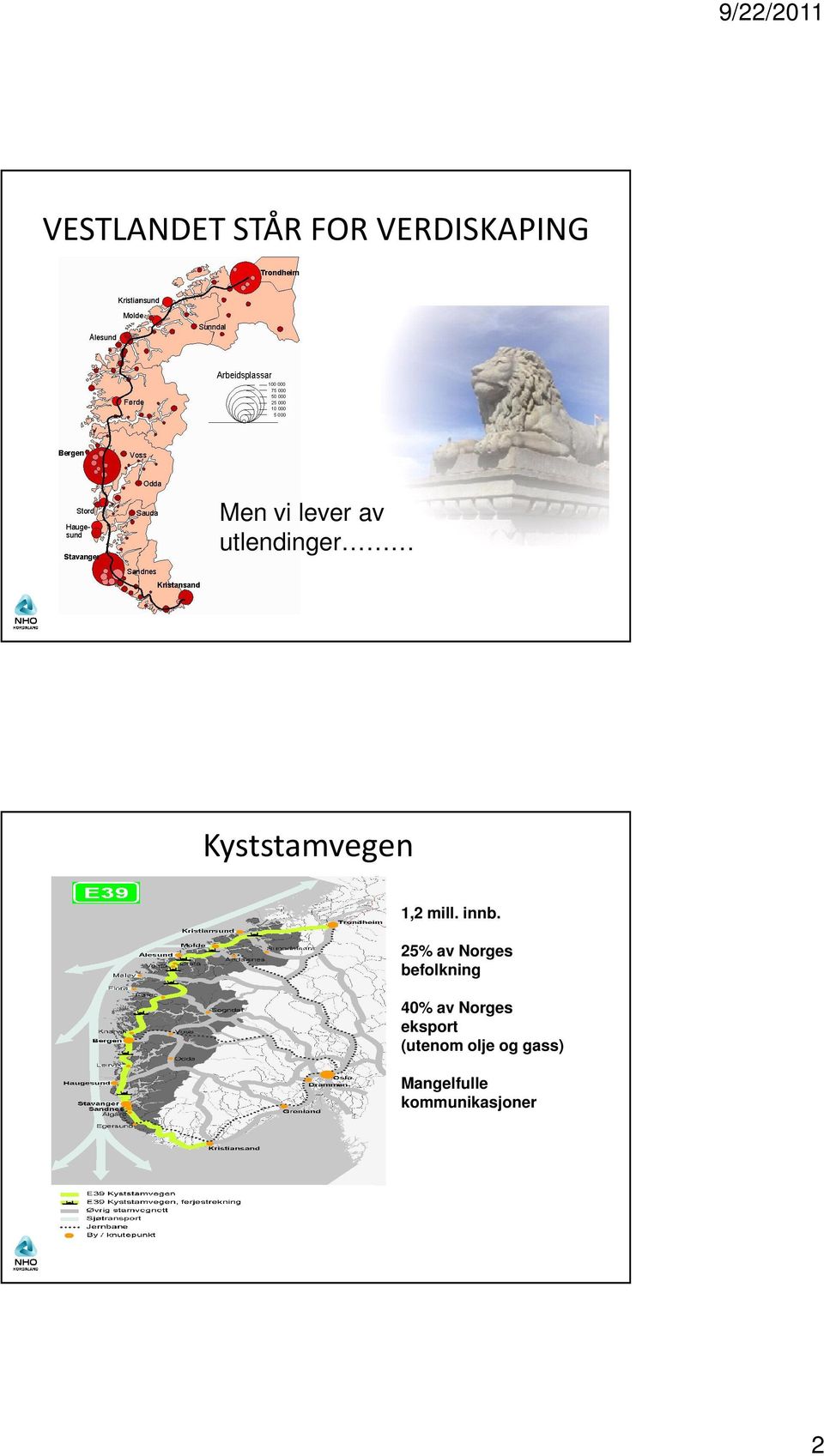 25% av Norges befolkning 40% av Norges eksport