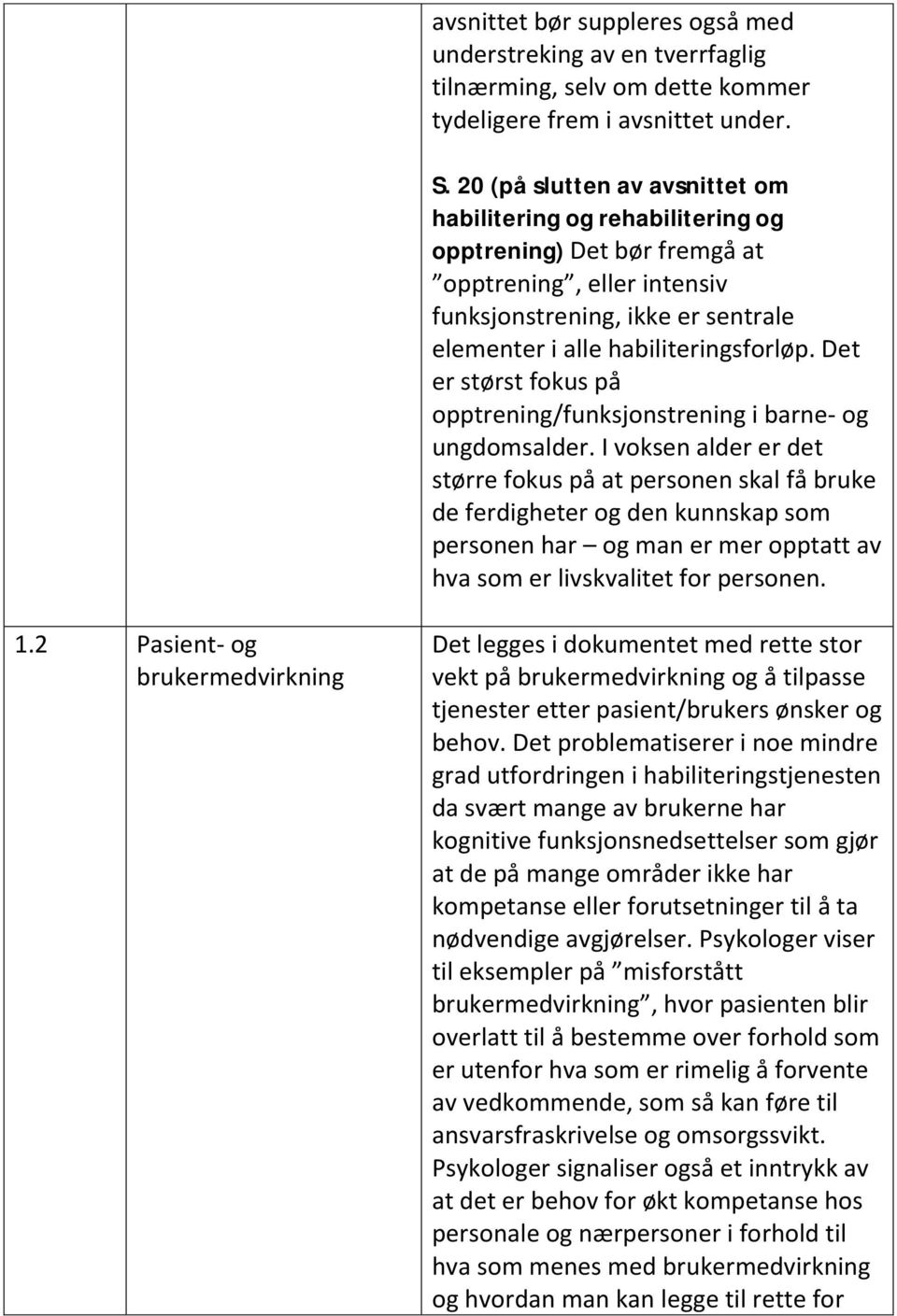 Det er størst fokus på opptrening/funksjonstrening i barne- og ungdomsalder.