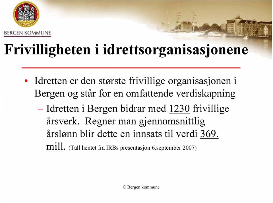 Bergen bidrar med 1230 frivillige årsverk.