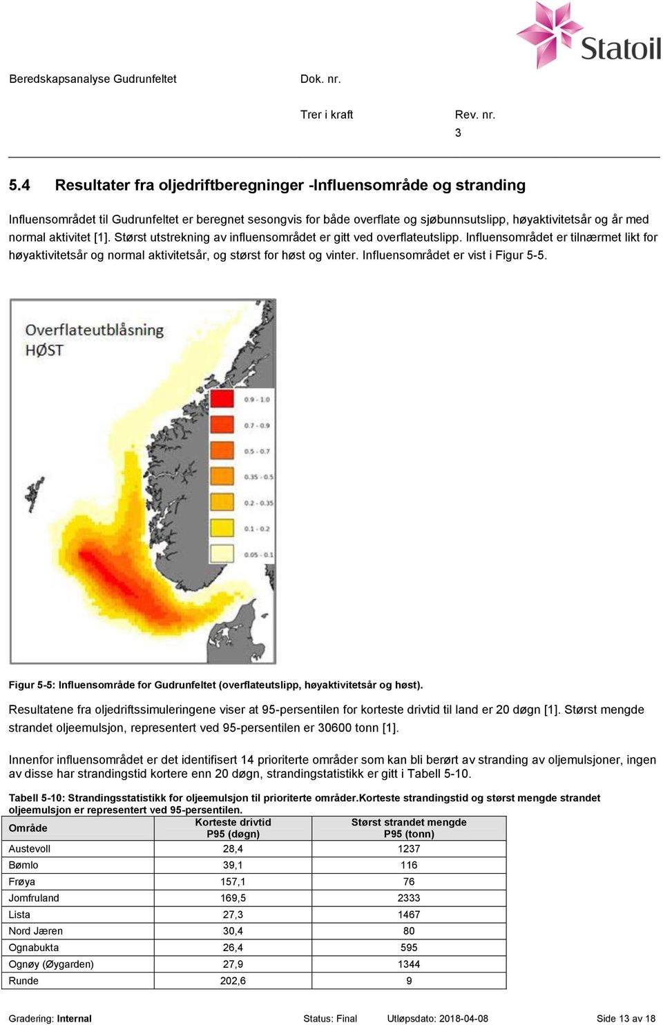 Influensområdet er vist i Figur 5-5. Figur 5-5: Influensområde for Gudrunfeltet (overflateutslipp, høyaktivitetsår og høst).