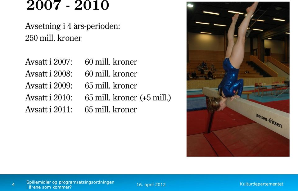 Avsatt i 2010: Avsatt i 2011: 60 mill. kroner 60 mill.