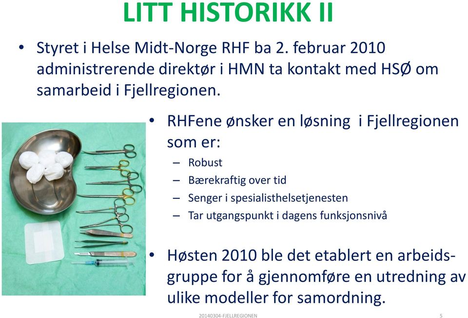 RHFene ønsker en løsning i Fjellregionen som er: Robust Bærekraftig over tid Senger i